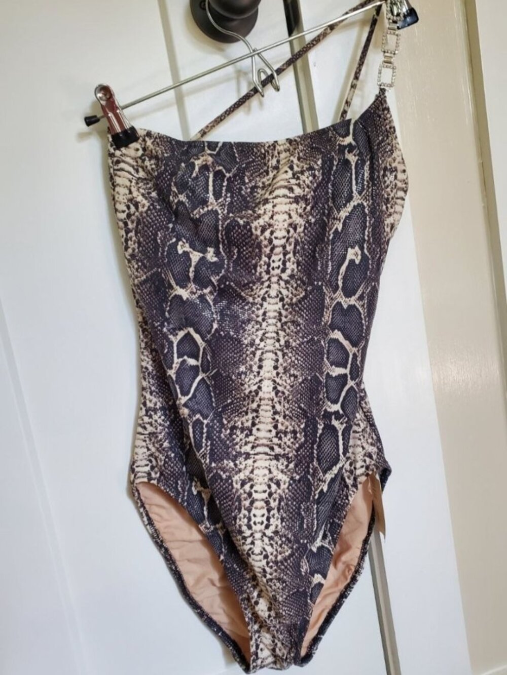 Gottex Love Your Body Snakeskin Jeweled Asymmetrical One Piece Swimsuit 8